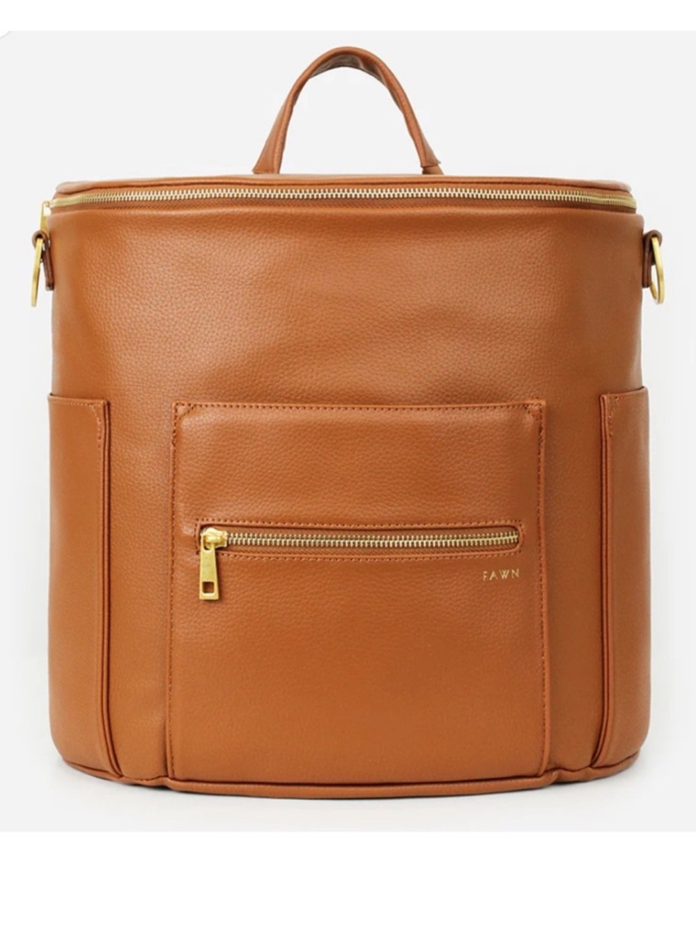 Fawn Design The Original Diaper Bag in Brown Faux Pebbled Leather Camel Backpack